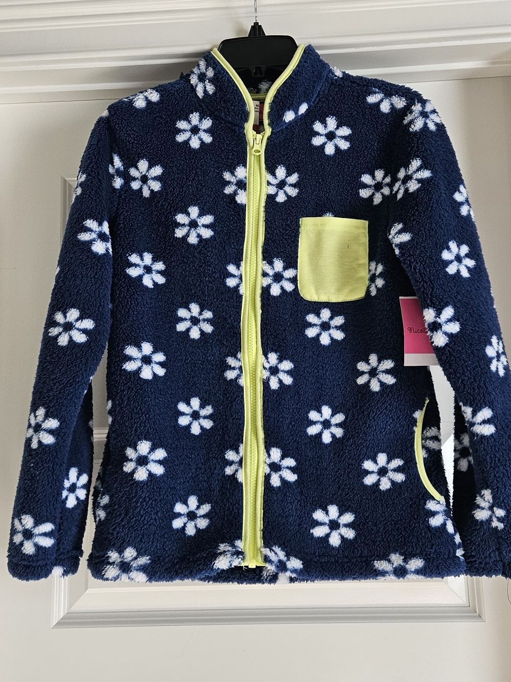 NICOLA Navy Sherpa Jacket with Yellow Accents